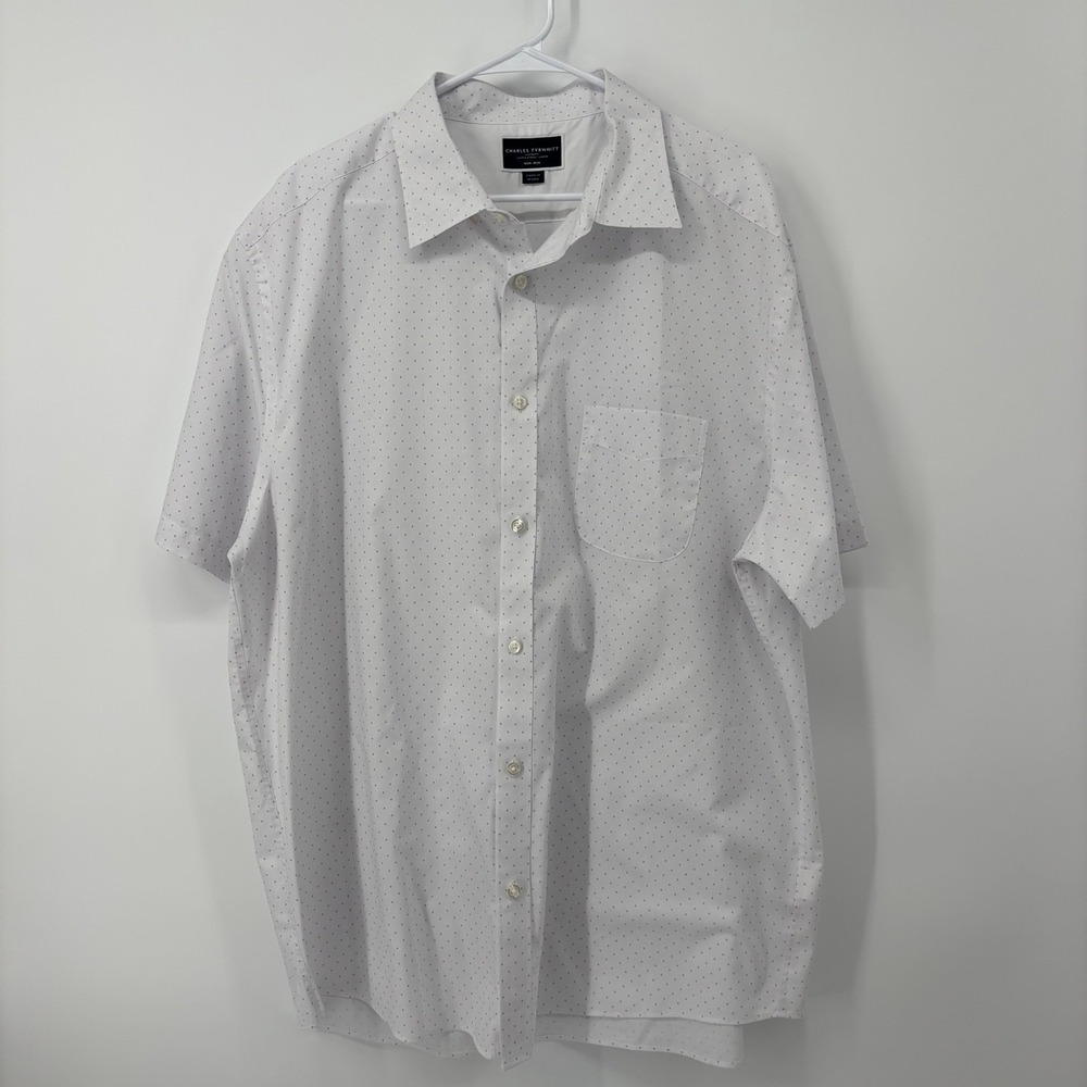 Charles Tyrwhitt Mens XXL Polka Dot White Button Up Short‎ Sleeve Shirt Cotton